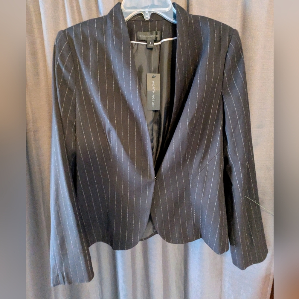 NWT Worthington Women's Charcoal Pinstripe Classic Blazer Sz. 8